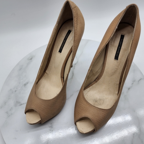 Aus8 Tony Bianco Leather Nude Repilte Emboss Open Toe Platform Heels - Picture 5 of 16